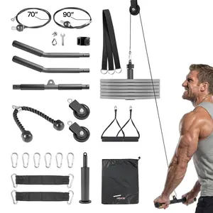 VEVOR Pulley System, 2 PCS LAT and Lift Pulley System, Gym Rack Pulleys Attachment with two Steel Cables, Short Bar, Dual Grip Handles, Cable Machine for Bicep, Shoulder, Back, Up to 330 lbs Capacity
