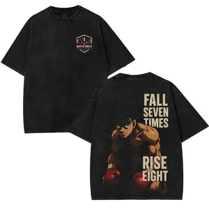 valentine shirts Makunouchi Hajime No Ippo Washed T-Shirt Double Printed Unisex Lightweight Cotton T-Shirt Black Crewneck Short Sleeve Oversized Streetwear Fabric Top for Game Fans Menswear Classic Seamless Smooth