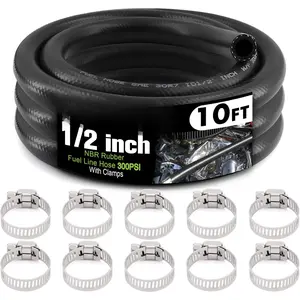 1/2 Inch (13mm) ID  Line Hose 10FT NBR Neoprene Rubber Push Lock Hose High  300PSI with 10 Clamps for Automotive  Systems Engines