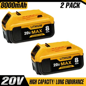 Fathersdaygift 2Pack 8.0Ah Lithium Replacement for Dewalt 20V Battery Max XR Cordless Tools DCB180 DCB205 DCB206 DCB206-2 DCB200 DCB204 DCB204BT-2 DCB203 DCB201 DCB207 terminal wire dewatlt powertools construction durable