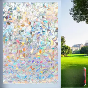 [New Deal] - Rainbow Window Privacy Film with Cutting Reference Line, 3D Decals Stained Glass Clings, Static Cling Sticker, Suncatcher Windows Cover Tint for Home, 17.5 Inch x 78.74 Inch