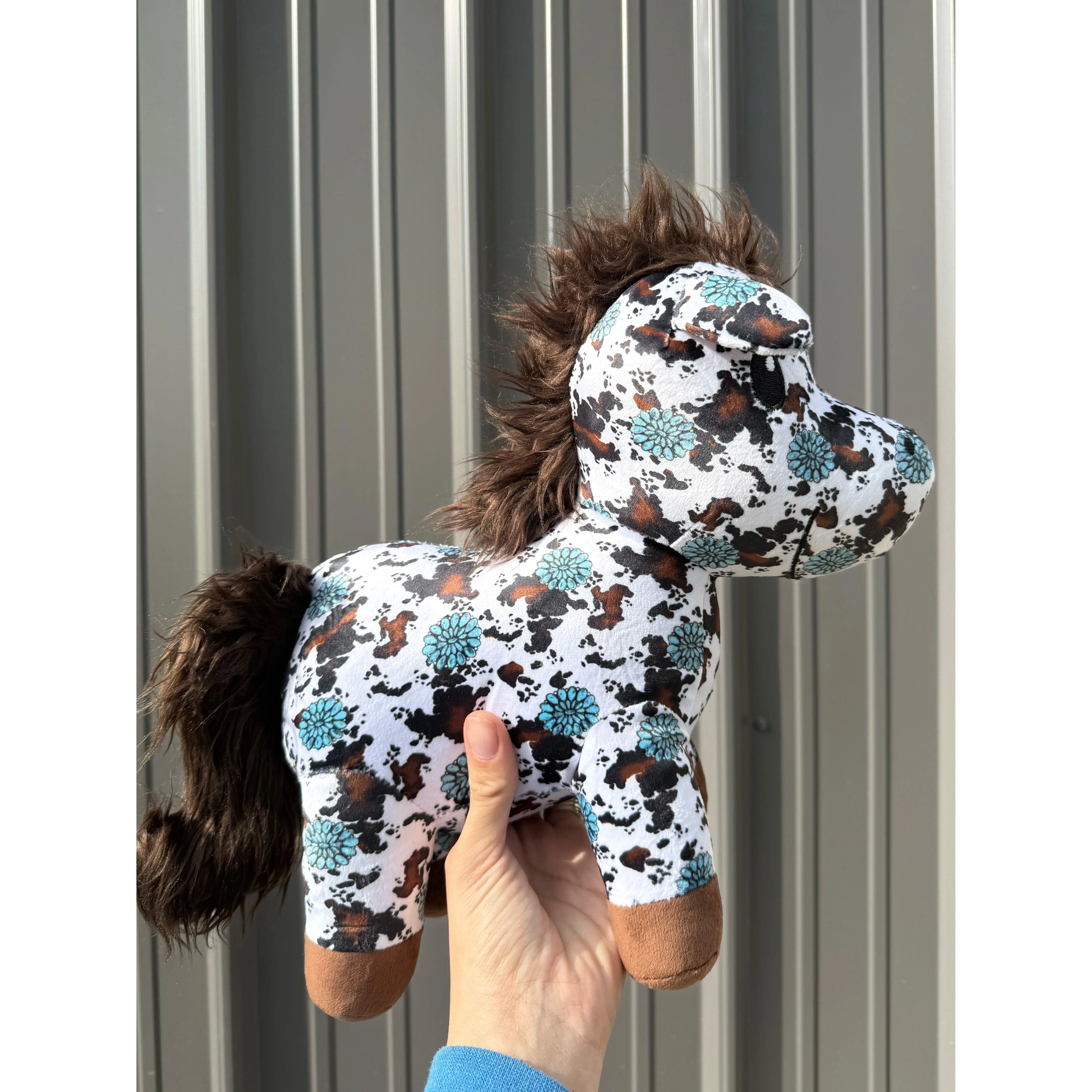 Medium Brown Cowhide Turquoise Concho Horse Plushie