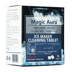 Magic Aura Ice Machine Cleaner Maker Descaler - 12 Clean Tablets Compatible with Frigidaire, Opal,GE Profile, Kitchenaid, Nickel Safe Scale Remover for Countertop, Nugget Ice Makers Bulk 1 Year Supply