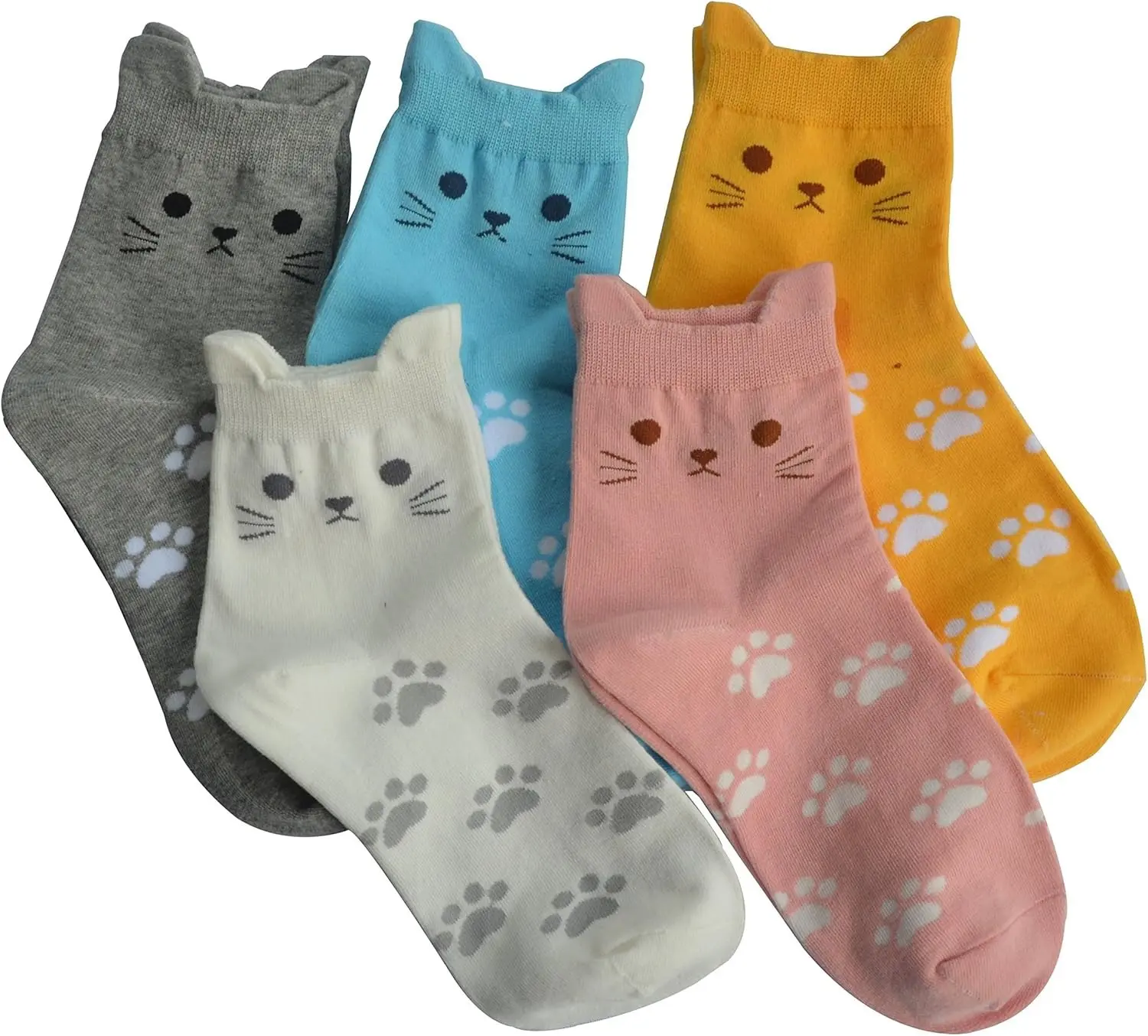 5 Pairs Women's Cat Socks Cute Animal Socks Dog Owl Gifts for Women Premium Cotton Comfortable Lightweight Moisture Wicking Standard Size US 5-8.5 Birthday Fit