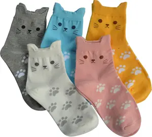 5 Pairs Women's Cat Socks Cute Animal Socks Dog Owl Gifts for Women Premium Cotton Comfortable Lightweight Moisture Wicking Standard Size US 5-8.5