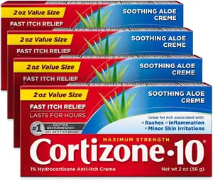 Cortizone-10 Maximum Strength Soothing Aloe Itch Relief Cream 1% Hydrocortisone Fast Acting Anti-Itch Cream for Bug Bites Rash Eczema Psoriasis Poison Ivy Oak Sumac 2 oz Pack of 4 Therapeutic Treatment Therapy Healthcare Healing Solution