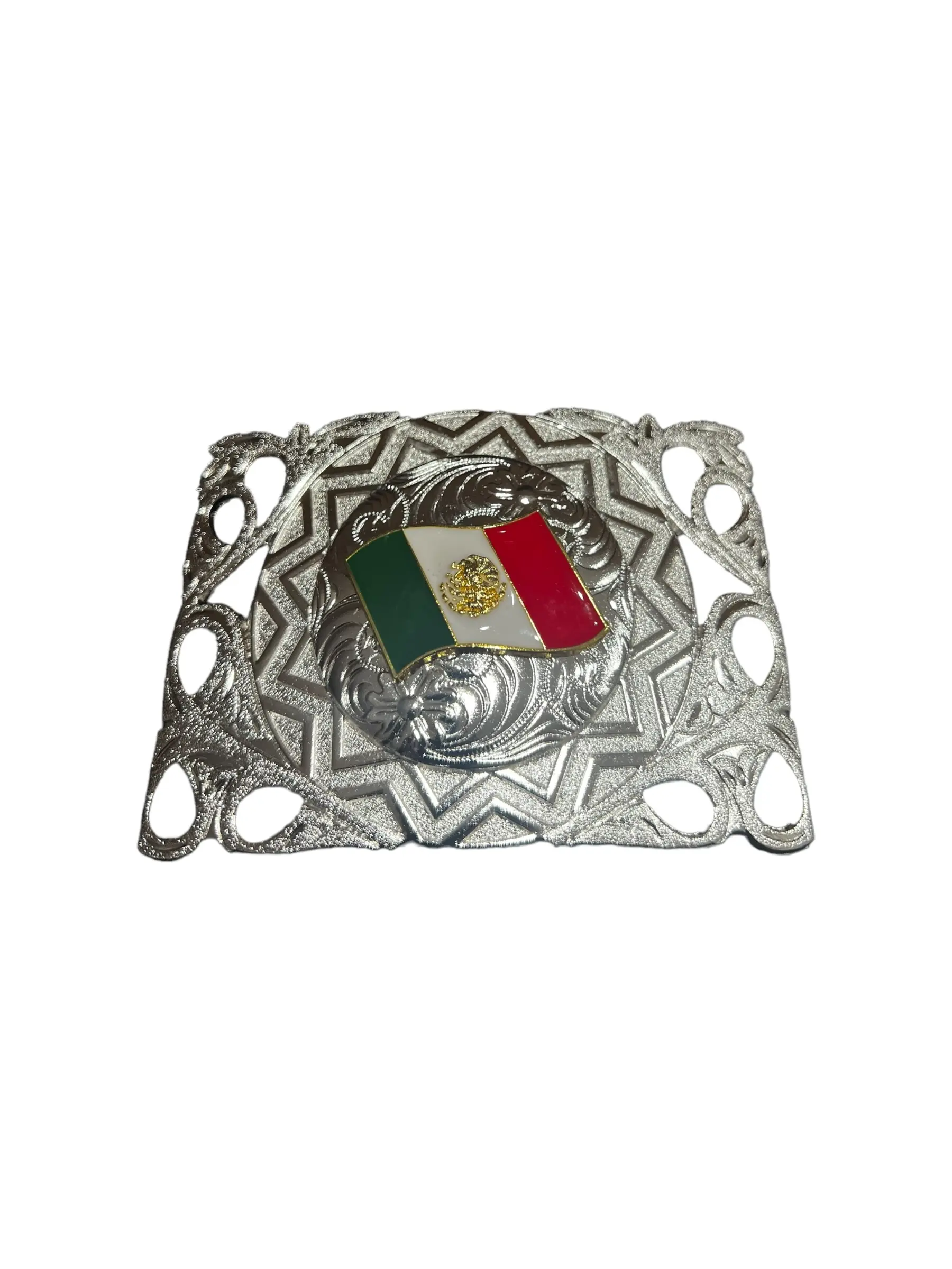 Mexico Western Style Cowboy Belt Buckle Hebilla Vaquera Bandera Mexico