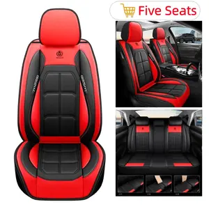 Premium PU Leather Car Seat Set - Red & Black Five Seats Universal Fit for Cars SUVs and Trucks Premium PU Leather Car Seat Set - Red & Black Five Seats Universal Fit for Cars SUVs and Trucks