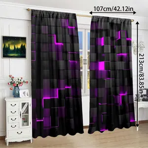 2pcs HD Digital Geometric Lattice Print Curtains, Net Curtains Window, Polyester Material, Semi-Transparent Privacy Protection, Washable, Home Decoration Curtain, Bedroom and Living Room Decor