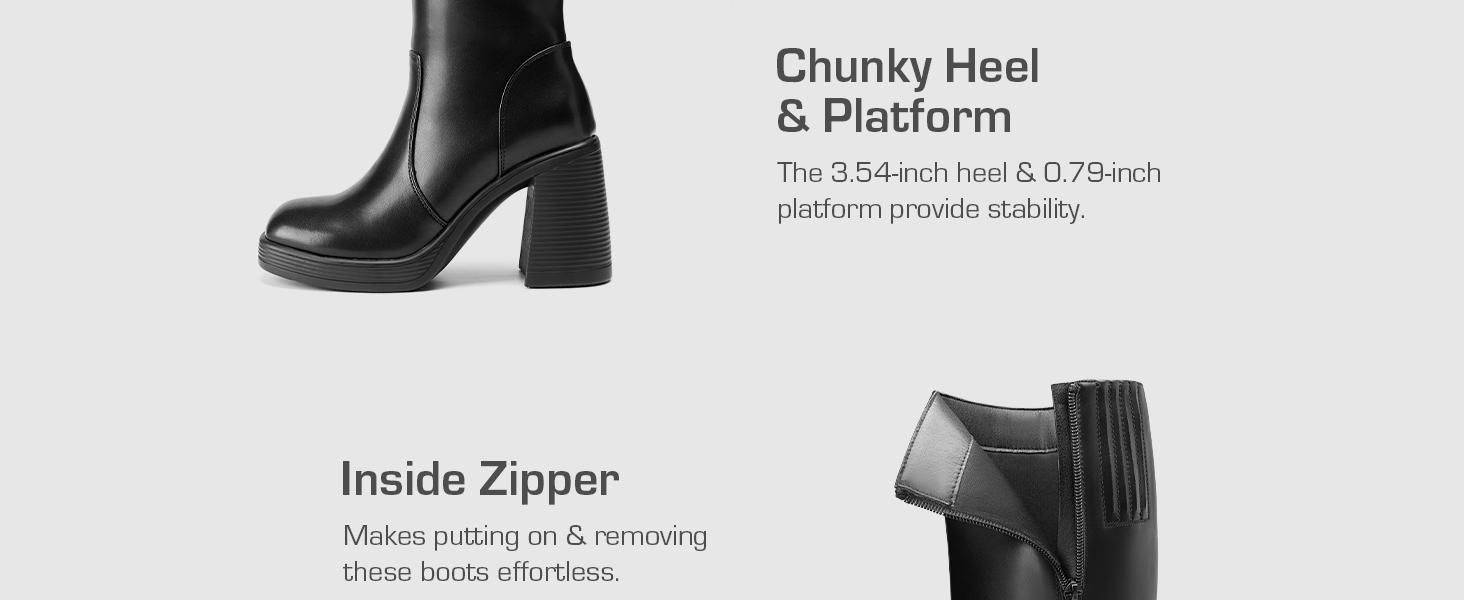DREAM PAIRS Women's Knee High Boots Square Toe Chunky Block Heel Side Zipper Platform Gogo Boots