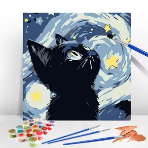 Paint by Number Kits for Adults Beginners, Easy Acrylic Simple Cat Adult Paint by Number Kits, DlY Watercolor Witch Paint by Numbers Kits on Canvas Without Frame for Home Wall Decor Halloween Decoration 8x8inch