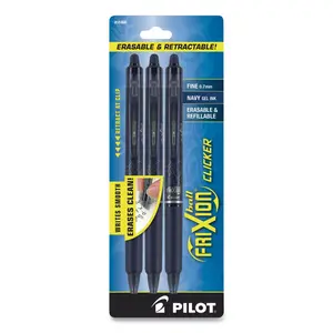 Pilot PIL31468 0.7 mm FriXion Clicker Erasable Gel Pen, Navy Blue - Pack of 3