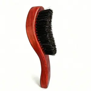 1pc Wooden Handle Boar Hair Brush - Detangling, Styling & Edge Grooming Tool with Comb Accessory for Barber Salon & Travel (Curly Hair Care, Slick Back Equipment)