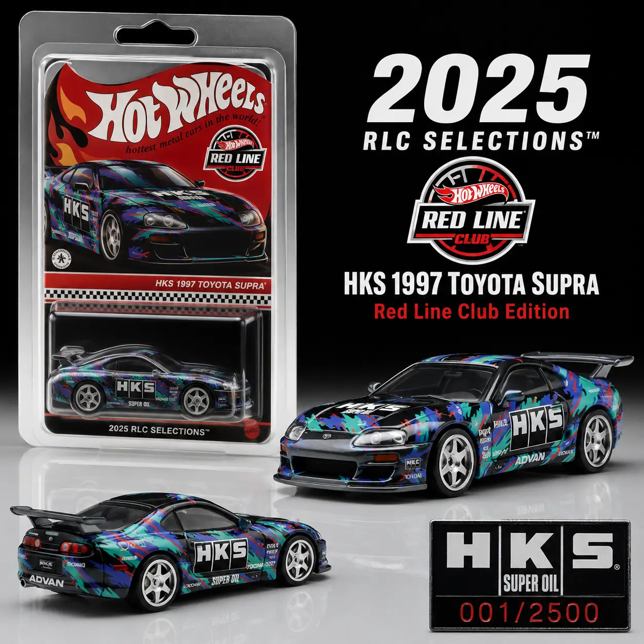 Hot Wheels 2025 RLC Selections HKS 1997 Toyota Supra Red Line Club Collectible Die-Cast Car – Racing Scale Replica for Die Cast Cars & Diecast Toys Enthusiasts, Collectible Model Car