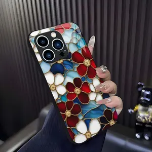 Cottagecore Aesthetic! Handcrafted stained glass floral case for iPhone 17/16/15 Pro Max and Samsung S26/S25 Ultra, vintage art style shockproof cover — 975 outdoorfun