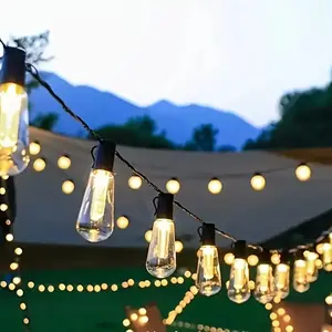0LED Solar Oval Bulb String Lights, 5 m / 16.4 ft, Fourth of July solar lights suitable for everyday yard use, camping tents, weddings, parties, and holiday decorations | Multifunctional hanging light, solar string lights with warm lighting, Led Lights, S