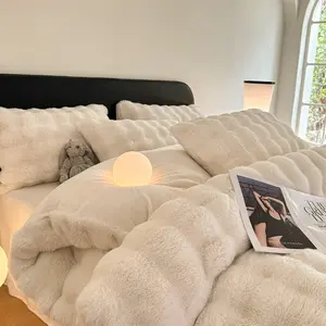 Fluffy Comforter Cover-Rabbit Fluff Faux Fur Duvet Cover,Cream White Plush Fuzzy Furry Bedding(1 Duvet Cover Only),Zipper Closure,Can Be Used As Blanket, Decorative Duvet Cover