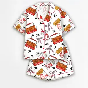 Funny Chicken Nuggets Pajamas Set, Cute Satin Sleepwear for Women, Holiday Gift Pajamas