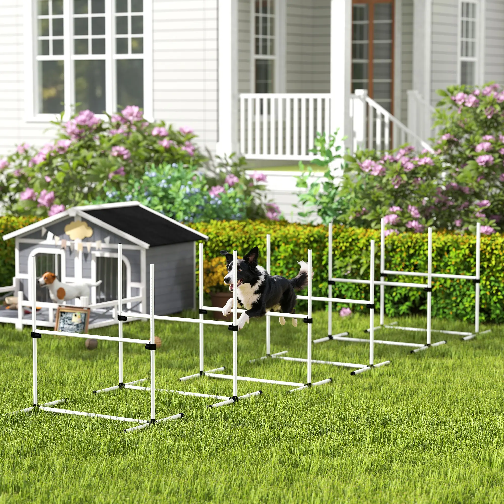 Dog Agility Equipment 6-Piece Set, Animal Toy Agility Gear with Adjustable Height Jump Bars, Carry Bag, Displacing Top Bar, White, Animal Toy Agility Equipment