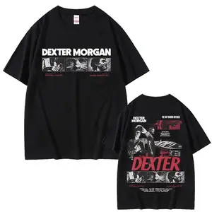 Dexter Morgan Vintage Graphic T-Shirt - 100% Cotton, Oversized Short Sleeve, Aesthetic Classic Menswear Cargo Print Streetwear Sports Top