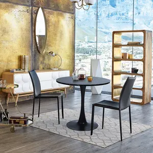 Homy Casa Clift 31.5" Mid-Century Round Dining Table for 2-4 People with Sturdy Base White/Black Easy Assembly Ideal for Home Office and Leisure Areas Design Modern Chic Round Top Metal Pedestal