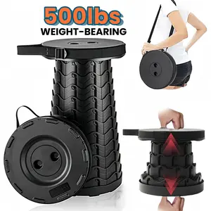 2025 Upgraded Collapsible Stool, 500lbs Max Weight, Lightweight But Sturdy, Portable Retractable Folding Telescoping Foldable Camping Stool for Adults Outdoor Fishing Hiking Travel BBQ