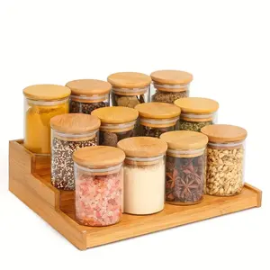 12pcs Mini Glass Sealed Jars Set, Kitchen Storage Containers, Bamboo Lids, 100ML/200ML/300ML, Food Grains, Spices, Sugar, Tea, Coffee, Airtight Glass Containers