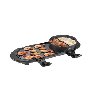 summervibes VEVOR Hot Pot with Grill, 2200W 2-in-1 Electric Smokeless Grill and Hot Pot, Korean BBQ Shabu Shabu Hotpot with Separate Dual Temperature Control, Non-stick Pan, for 1-6 People Family Dinning