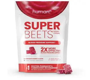 Humann SuperBeets Heart Chews, Natural Nitric Oxide & Blood Pressure Support Supplement with Grape Seed Extract & Non-GMO Beet Root Powder, Pomegranate Berry Flavor, 60 Count