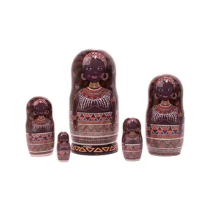 5-piece African Queen Matryoshka, 6”  Nesting Dolls