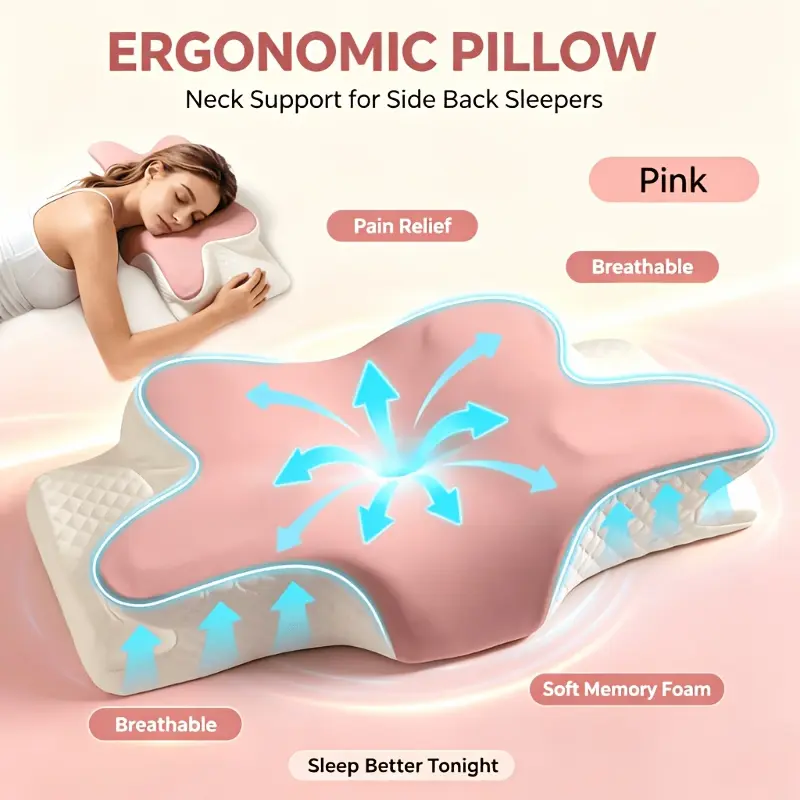 Cervical Pillow, Sleeping Pillow, Butterfly Memory Cervical Pillow, Ergonomic Cervical Pillow, Slow Rebound Cervical Pillow Suitable for Supine And Side Sleepers, Pillowcase Removable Machine Washable