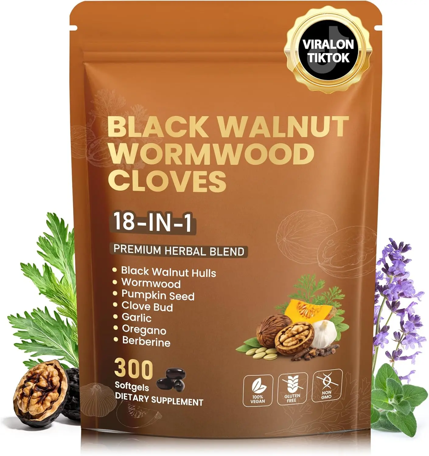 18-in-1 Wormwood Black Walnut Clove Parasite Cleanse | Gut Cleanse & Detox ,Digestive Balance with Garlic, Turmeric, Pumpkin Seed, Oregano, Berberine | Soy-Free,Gentle Nourishing Gut Formula,300 ct