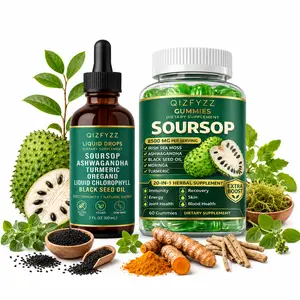 Soursop Supplement Combo, 8500mg Dual-Effect Gummies and Liquid Drops, 20-in-1 Herbal Blend with Soursop, Sea Moss, Moringa, Turmeric, Black Seed Oil & Botanicals, Vegan, Non-GMO