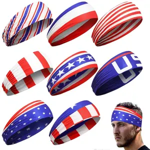 American Flag Independence Day Headband Men's Sports Elastic Headband Women's Fashion Cross Wide Headband Sweat-Absorbing Hair Accessory