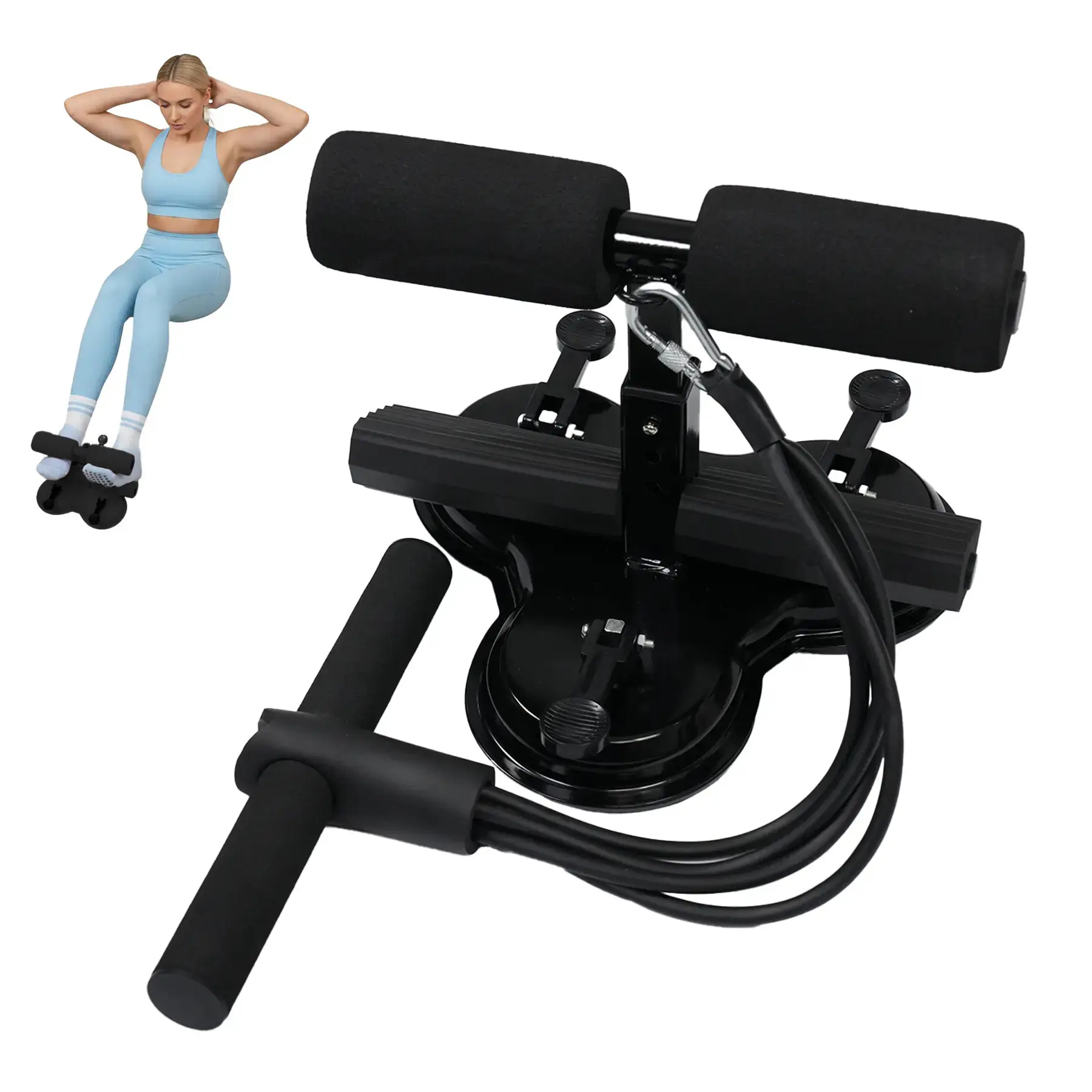 Pink Sit-Up Bar with 3-Suction Cup Base, Portable Abdominal Exercise Equipment with 3-Level Height Adjustment for At Home Gym Abs & Core Training, Workouts For Flat Tummy, Gym Equipment, Abdominal Muscle Trainer, Tummy Training Equipment