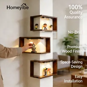 Homeyibe Display Shelves Figurines Rack with Illuminated  Corner Shelves that Light Up Your Space, Wood Color Floating Bookshelf Cabinet Shelf Stand, Space-Saving Storage for Collectibles, Figurines Books & Decor home wall vintage bedroom hanging bathroom
