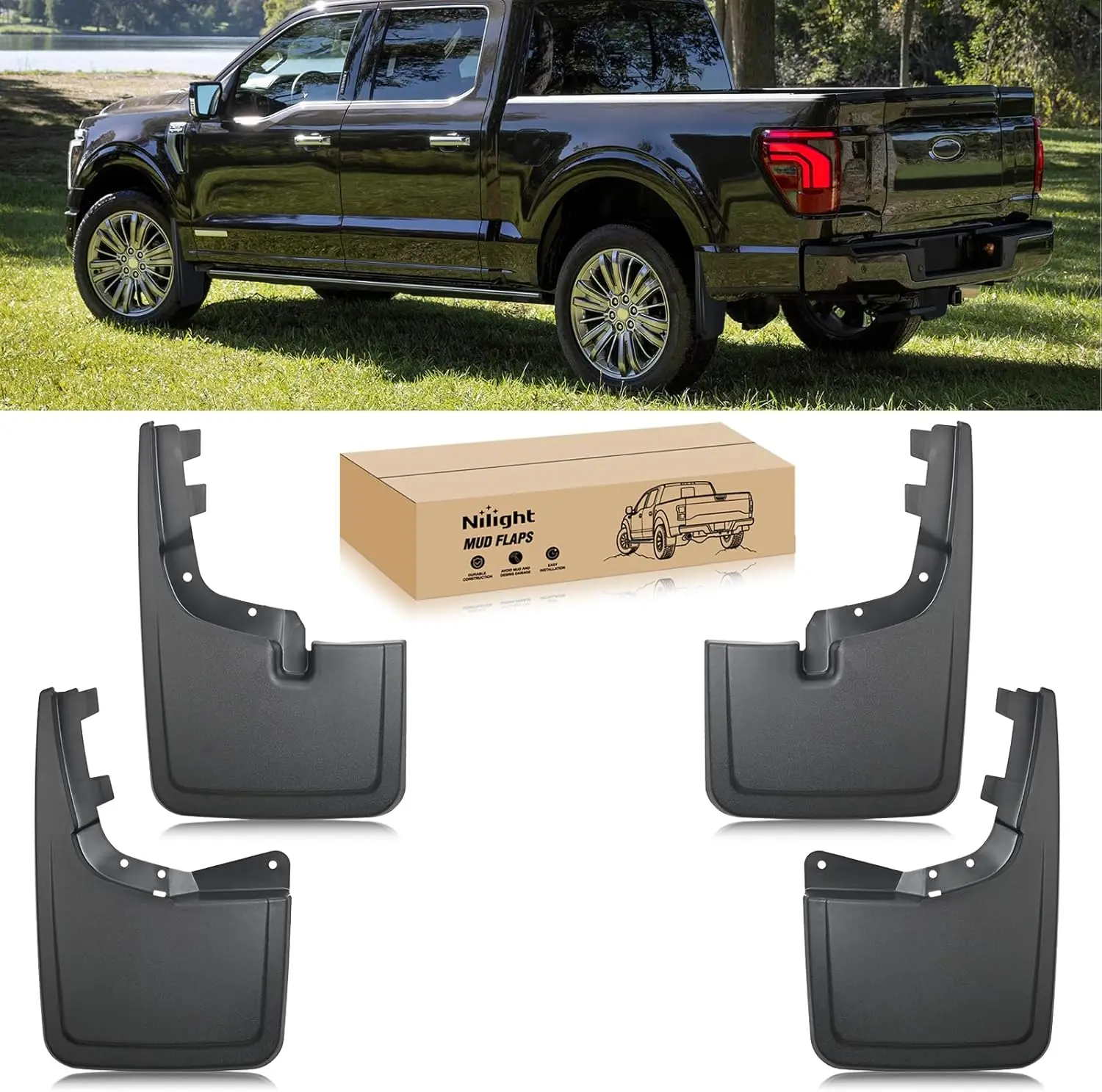 Nilight Mud Flaps for Ford F150 2021-2025, No Drilling Precision Fit Heavy-Duty Splash Guards, Front & Rear Set Exterior Accessories with Wheel Protection, Automotive Car Accessories, Accessories For Car