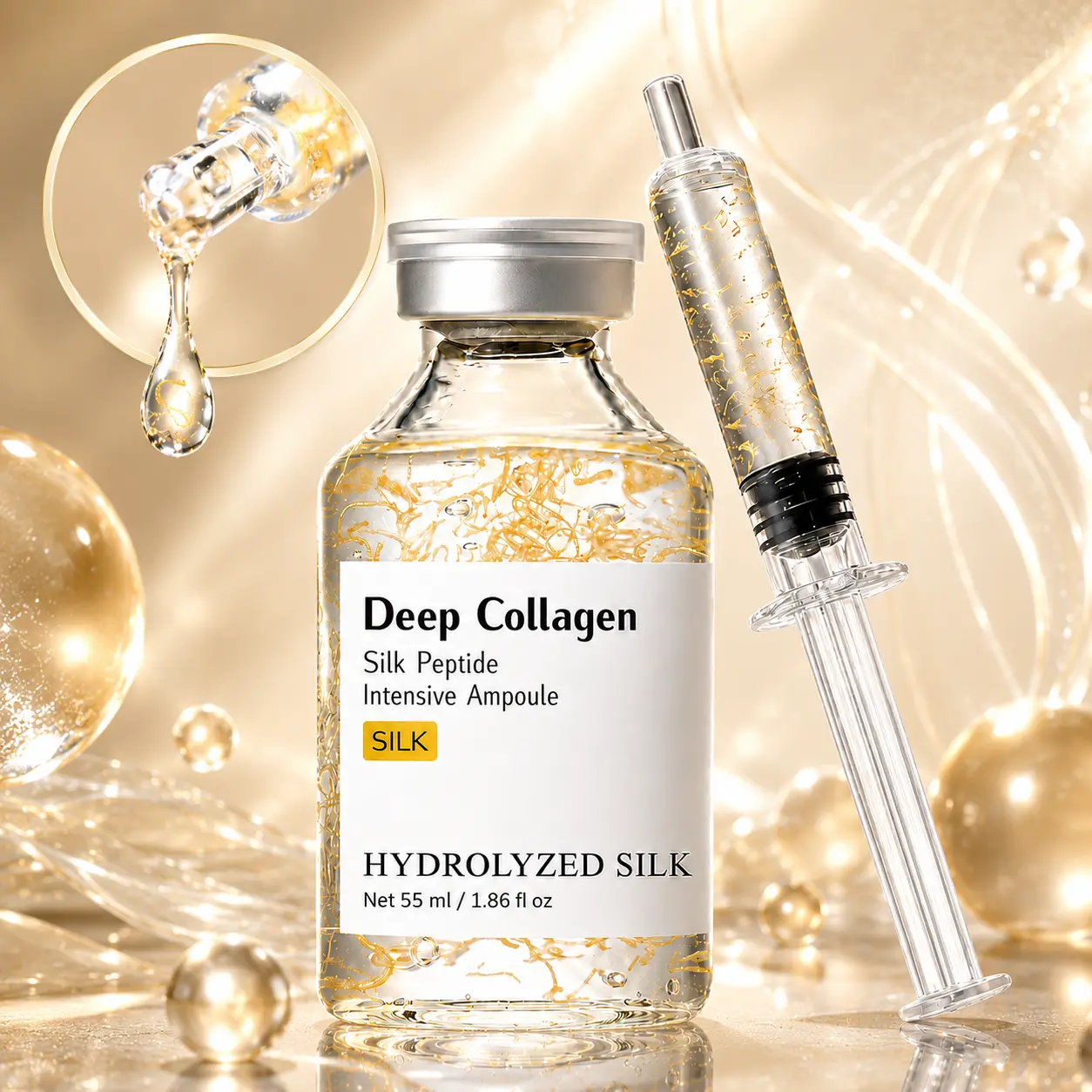 Deep Collagen Silk Peptide Intensive Ampoule Serum 55ml – Copper Peptides & Multi-Peptide Complex, K-Beauty Hydrating Face Serum for Skin Firming, Elasticity Boost, Deep Moisture, Smooth, Radiant & Youthful-Looking Skin Care