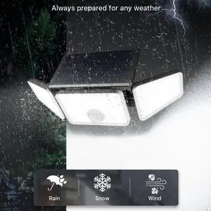 2 Packs LED Motion Sensor Solar Lights OutdoorIP65 Waterproof 3-Head Security 2500-Lumen270° Wide-Angle Lighting for Patios Garages andGardens 2000mAh Dual Sensor