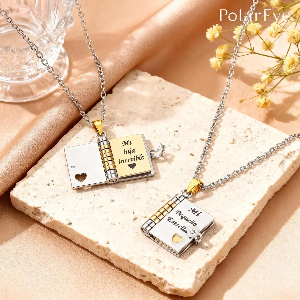 PolarEve Forever My Daughter Necklace Unconditional Love Gift Openable Book Locket Pendant for Photo Keepsake Jewelry from Mom Dad Birthday Christmas Dainty Gold Plated Handmade Fashion Accessory