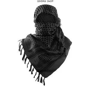 Unisex 100% Cotton Tactical Military Shemagh Scarf Head Wrap (43x43in) - Breathable Lightweight Desert Wrap, Fringed Edges, Turban, Outdoor Hiking Sun Protection, Men’s Fashion Accessory, Gift with Guide