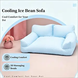 Cooling Ice Bead Pet Sofa, Featuring 22℃ cooling fabric with massage bumps, wear‑resistant & breathable, it serves as a cool resting spot for small‑to‑medium dogs and cats.