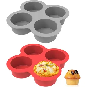 Egg Bite Molds- 4 Cups Air Fryer Egg Mold,  Egg Molds Ideal For Muffins, Cakes, Pies, Breads (2 Pcs Red + Gray)