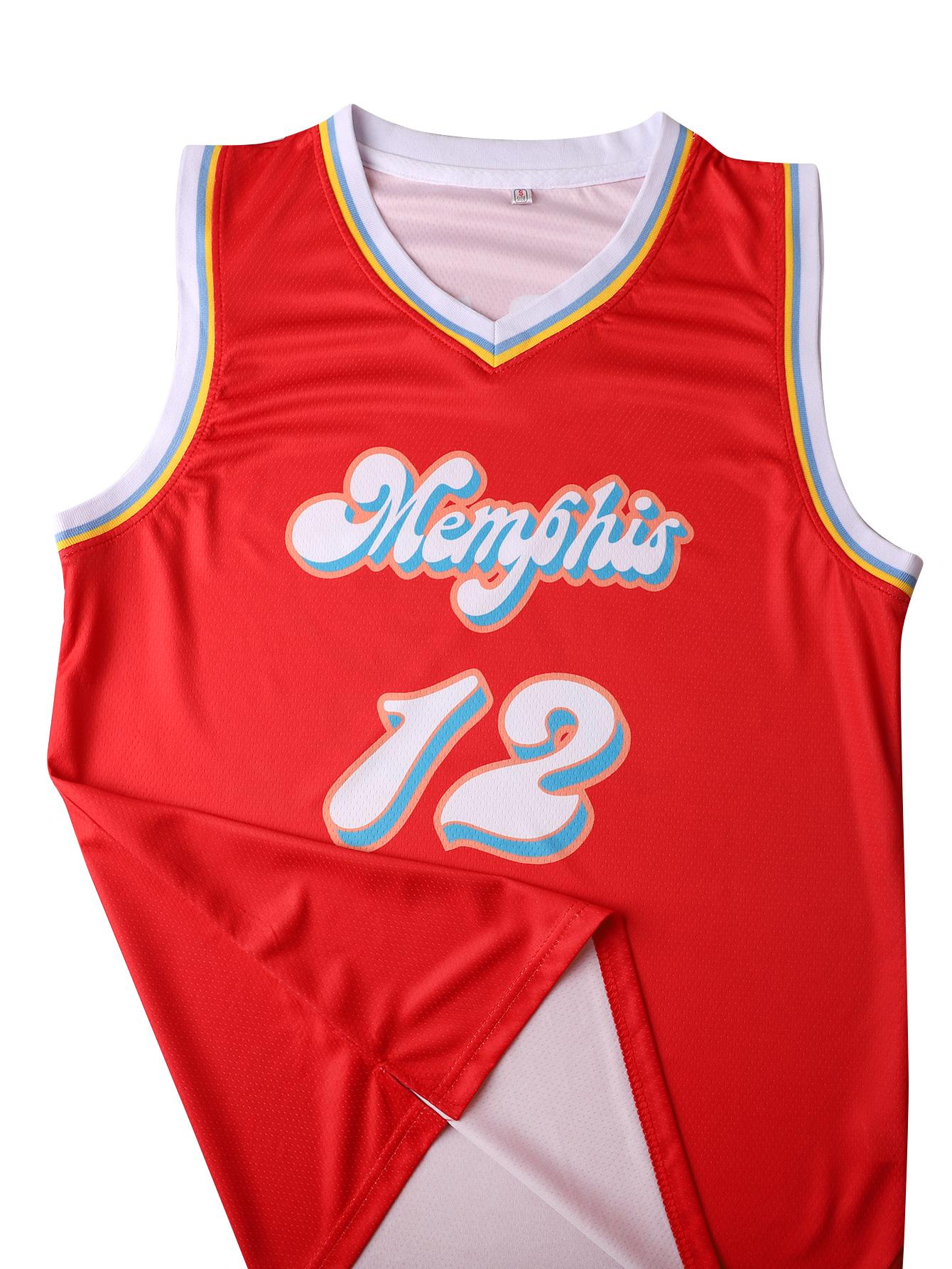 Men's #12 Memphis Red Mesh Basketball Jersey V-Neck Breathable Lightweight Sleeveless Top for Game Day & Leisure Time Men's #12 Memphis Red Mesh Basketball Jersey V-Neck Breathable Lightweight Sleeveless Top for Game Day & Leisure Time