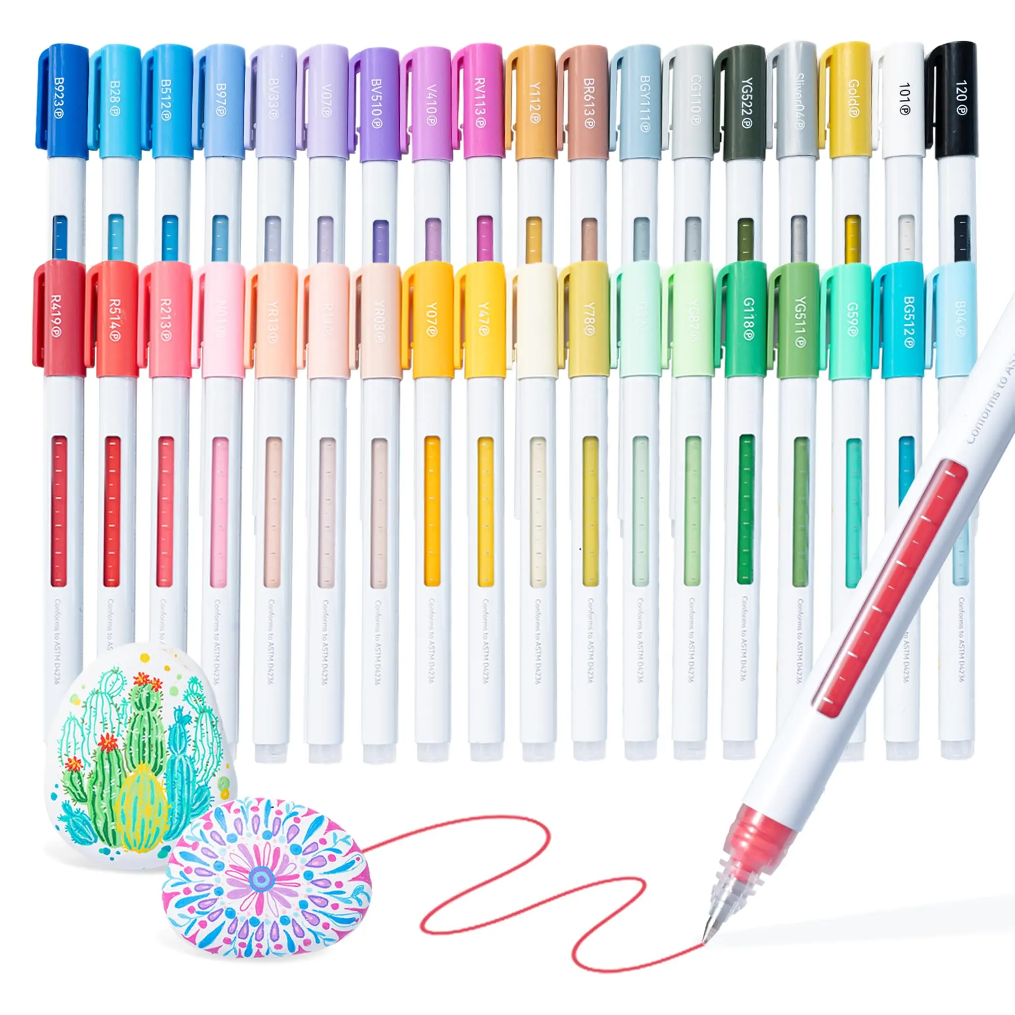 Ohuhu Acrylic Gel Pens: 0.7MM Extra Fine Rollerball Tip - 36 Colors - Colored Gel Pens High Opacity Acrylic Paint Pens for Journal Black Paper Scrapbooking Note Taking Rock Glass Wood DIY Craft - Wai Momi Series of Ohuhu