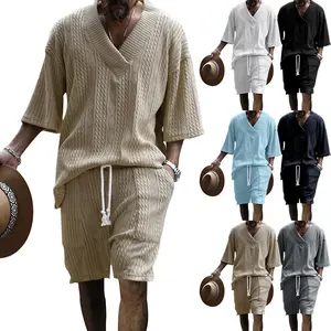 2026 Men's Casual Set: Summer Loose-Fit Two-Piece Outfit featuring V-Neck Short-Sleeve Top and Shorts (Sportswear Set)