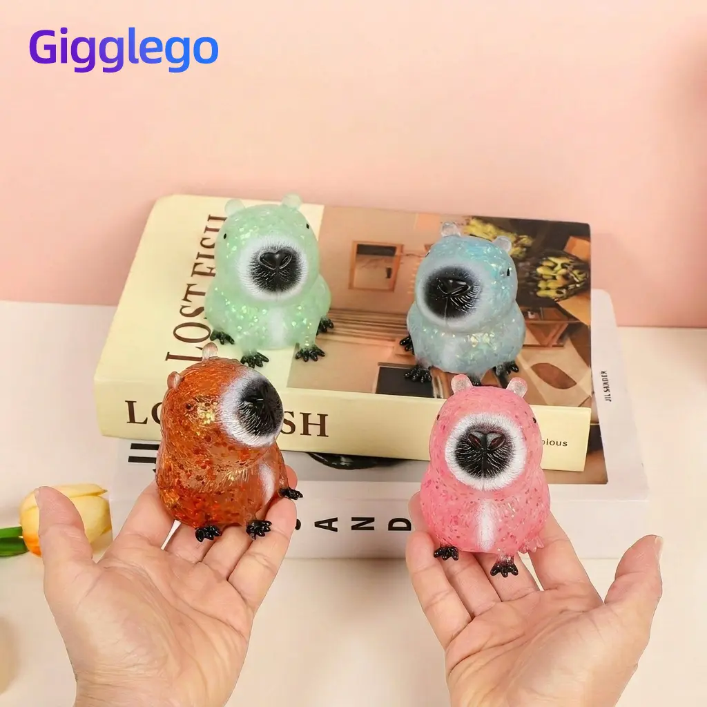 Cute Capybara Stress Relief Toy Glitter Fidget Toys Cute Malt Sugar Capibara Toy Fidget Toys for Kids Youth Adult, Party Favors Anxiety Relief Squishy Toys(4 color available)baby squishy toy,squeezy squishies