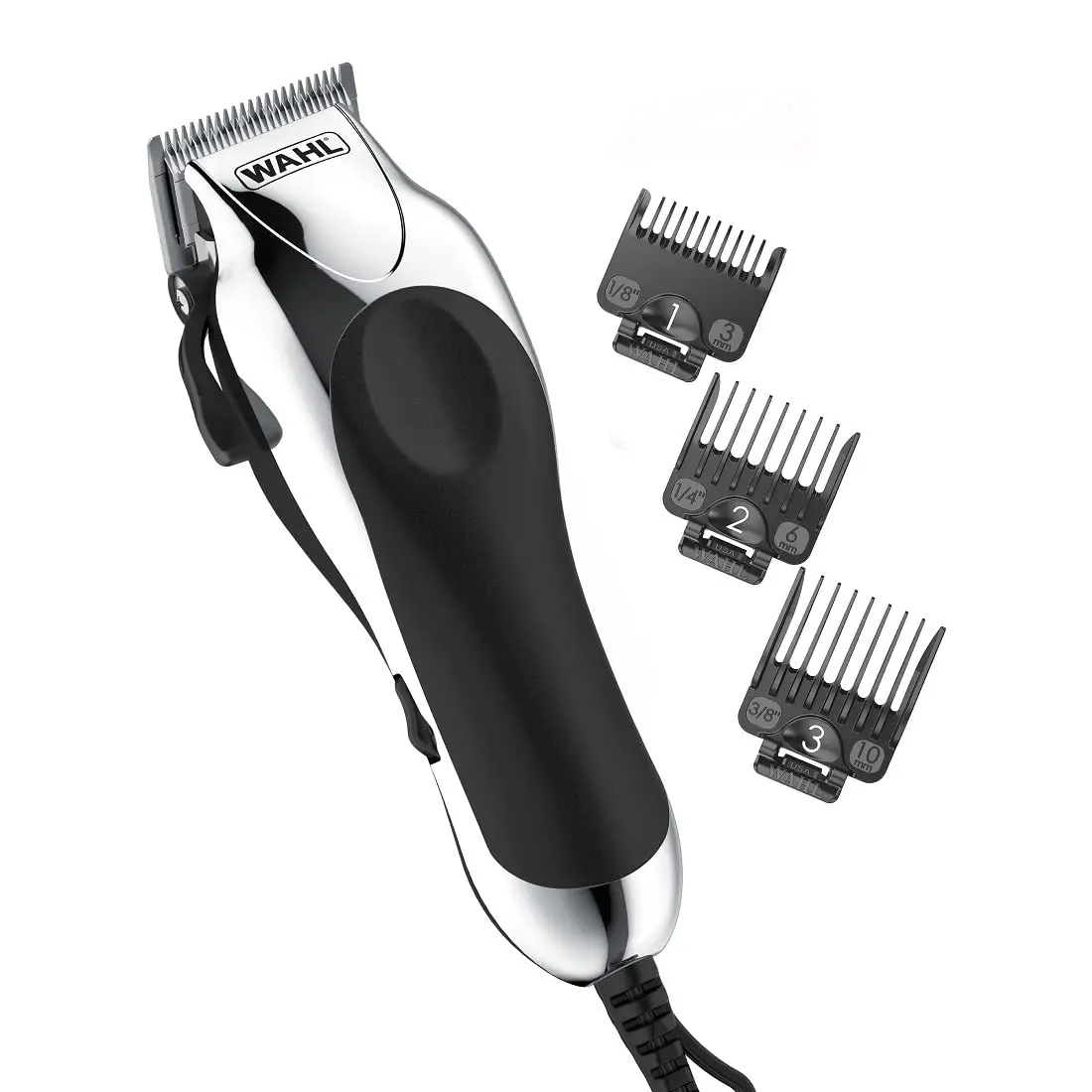 USA Chrome Pro Corded Hair Clipper Complete Haircutting Kit for Men - Powerful, Adjustable Salon-Grade Grooming Tool with Smooth Carbon Attachments, Plug-In Design, Storage Solution - Model 3024635