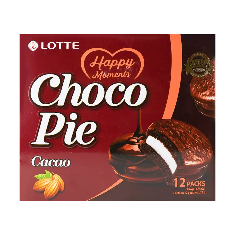 Lotte Choco Pie Cacao Dessert Snack Cake, 28g x 12 Pack