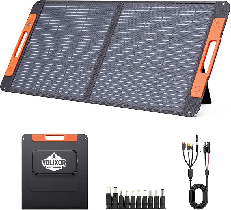 Volixor 100 Watt Portable Solar Panel with Solar Angle Guide,Camper Essentials,20V Foldable Solar Charger for Power Station, 23.5% High Efficiency IP67 Waterproof 2 Kickstands for Camping RV Blackout